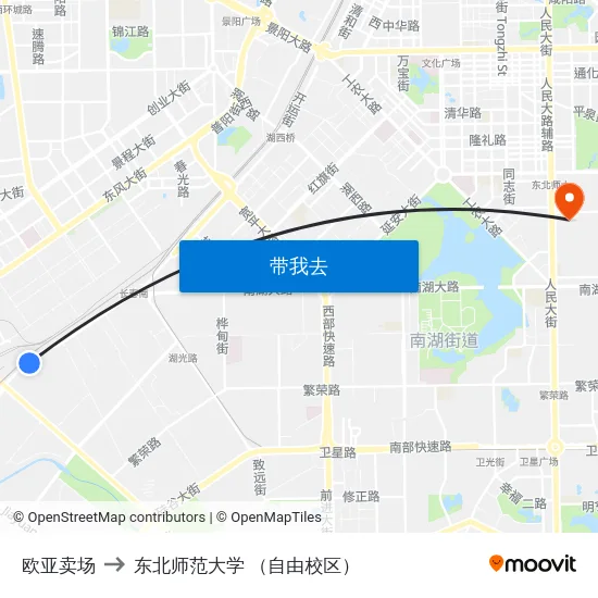 欧亚卖场 to 东北师范大学 （自由校区） map