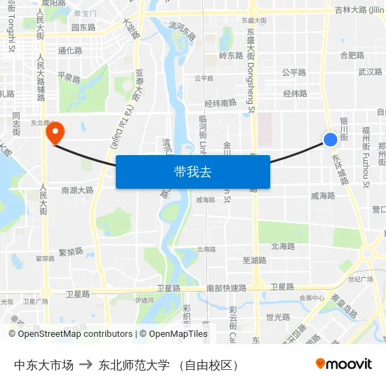 中东大市场 to 东北师范大学 （自由校区） map