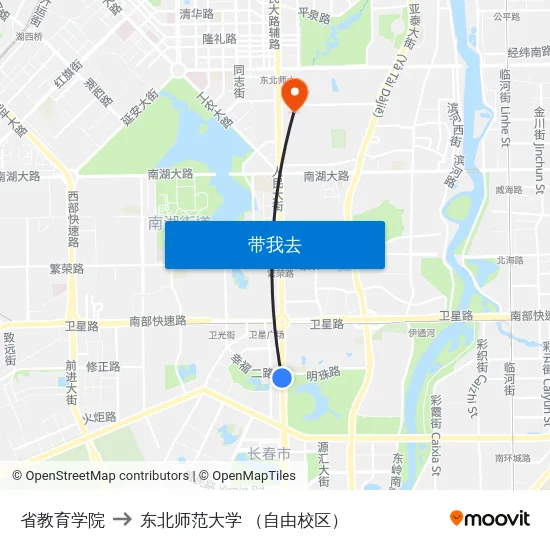 省教育学院 to 东北师范大学 （自由校区） map