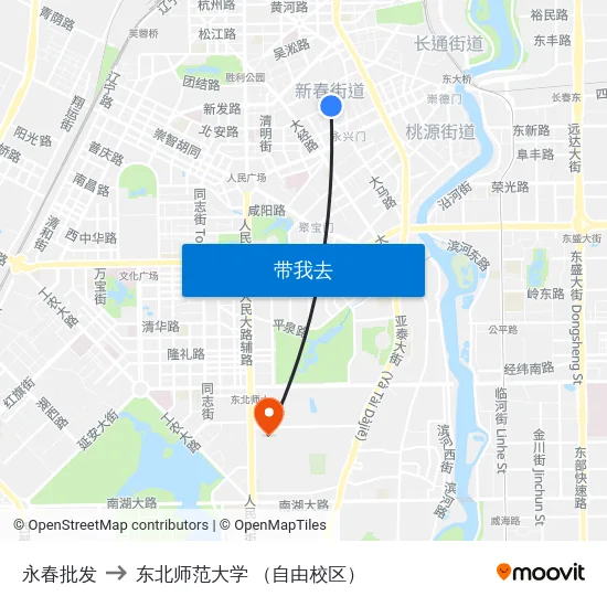 永春批发 to 东北师范大学 （自由校区） map