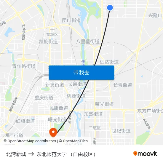 北湾新城 to 东北师范大学 （自由校区） map
