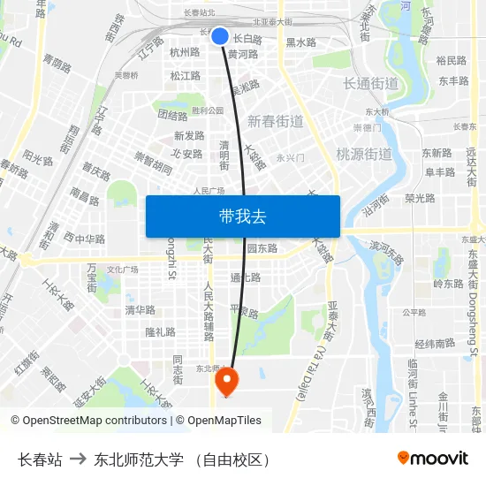 长春站 to 东北师范大学 （自由校区） map