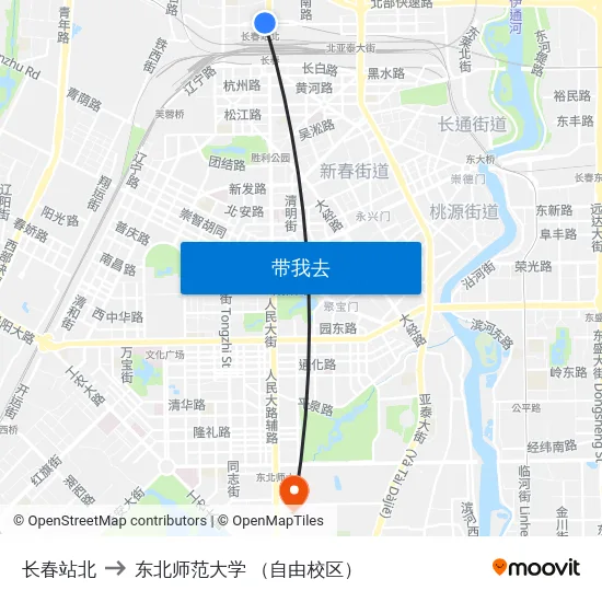 长春站北 to 东北师范大学 （自由校区） map