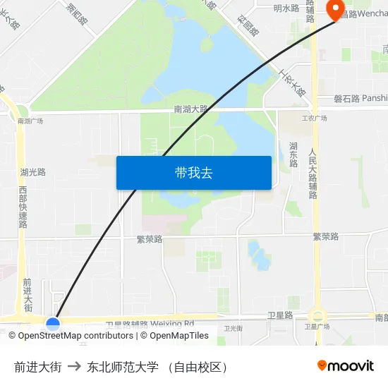 前进大街 to 东北师范大学 （自由校区） map