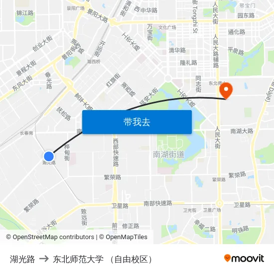 湖光路 to 东北师范大学 （自由校区） map