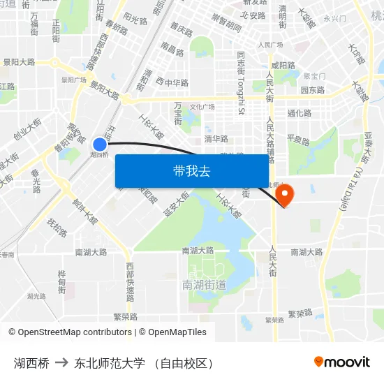 湖西桥 to 东北师范大学 （自由校区） map