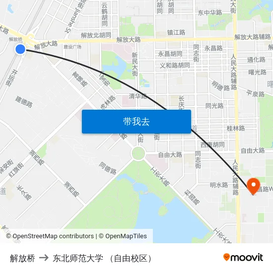 解放桥 to 东北师范大学 （自由校区） map