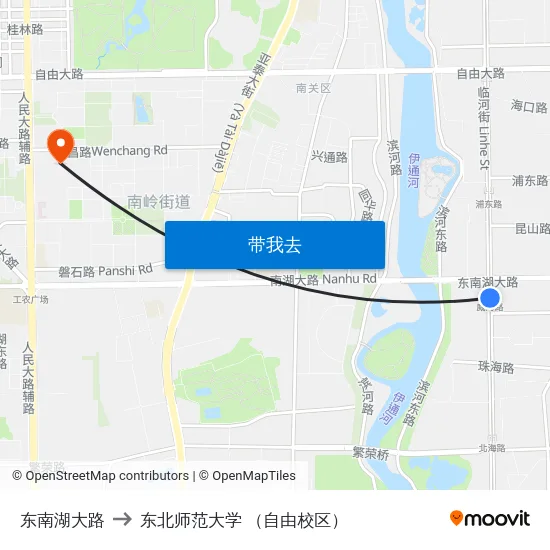 东南湖大路 to 东北师范大学 （自由校区） map