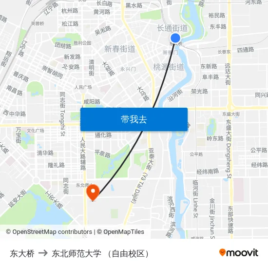 东大桥 to 东北师范大学 （自由校区） map