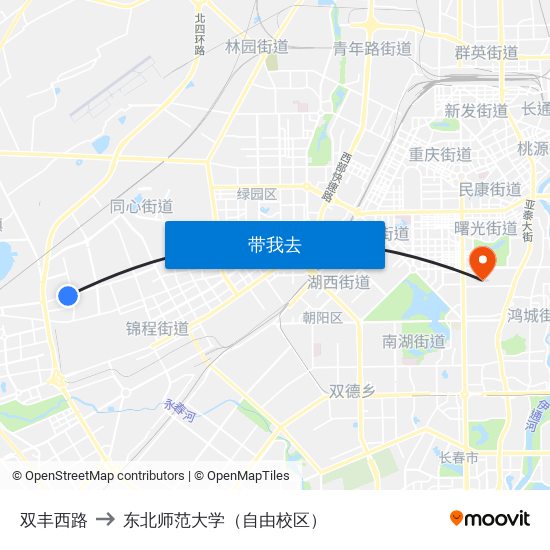 双丰西路 to 东北师范大学（自由校区） map