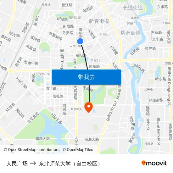 人民广场 to 东北师范大学（自由校区） map