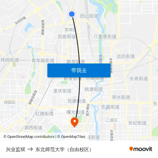 兴业监狱 to 东北师范大学（自由校区） map