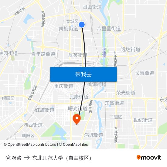 宽府路 to 东北师范大学（自由校区） map