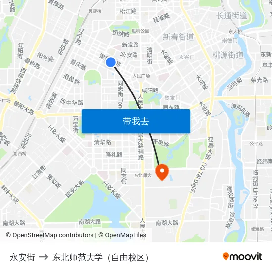 永安街 to 东北师范大学（自由校区） map