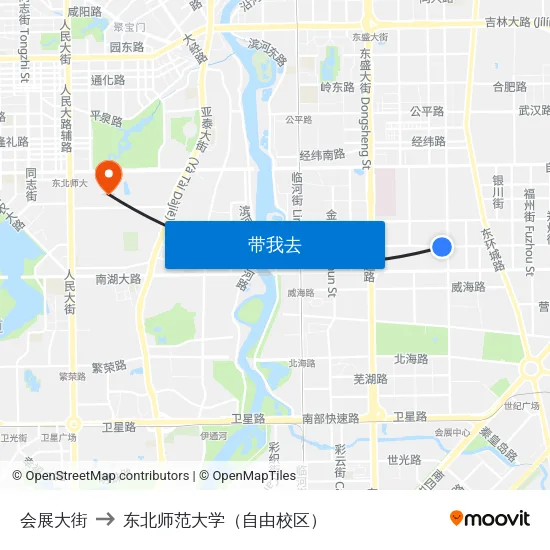 会展大街 to 东北师范大学（自由校区） map