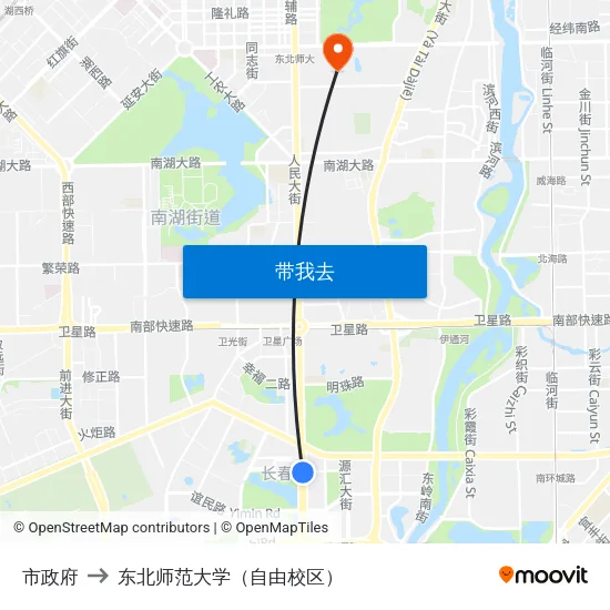 市政府 to 东北师范大学（自由校区） map