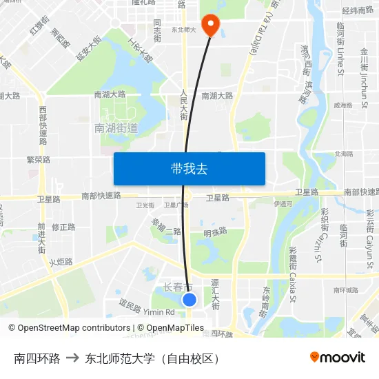 南四环路 to 东北师范大学（自由校区） map