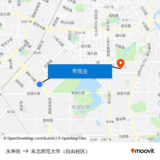 永寿街 to 东北师范大学（自由校区） map