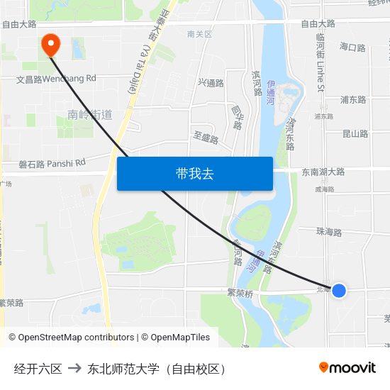 经开六区 to 东北师范大学（自由校区） map