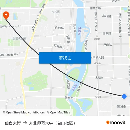 仙台大街 to 东北师范大学（自由校区） map