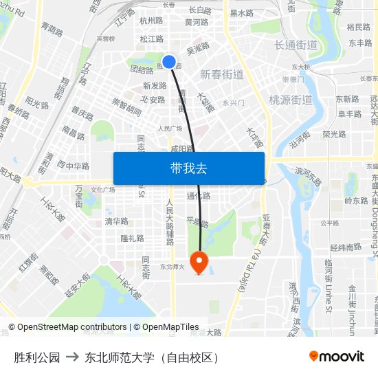 胜利公园 to 东北师范大学（自由校区） map