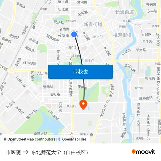 市医院 to 东北师范大学（自由校区） map