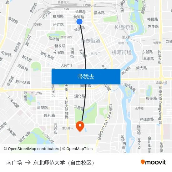 南广场 to 东北师范大学（自由校区） map
