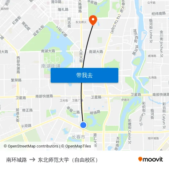 南环城路 to 东北师范大学（自由校区） map