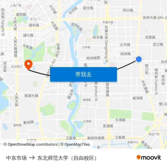 中东市场 to 东北师范大学（自由校区） map