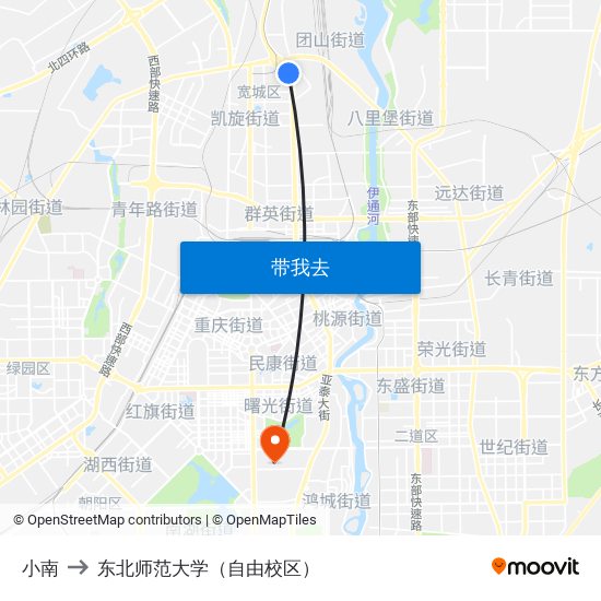 小南 to 东北师范大学（自由校区） map