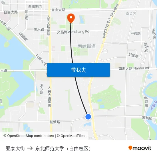 亚泰大街 to 东北师范大学（自由校区） map