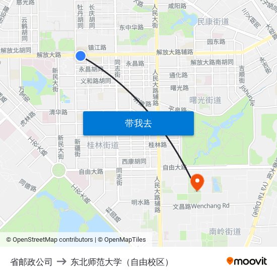 省邮政公司 to 东北师范大学（自由校区） map
