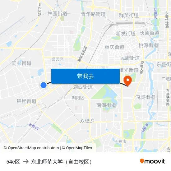 54c区 to 东北师范大学（自由校区） map