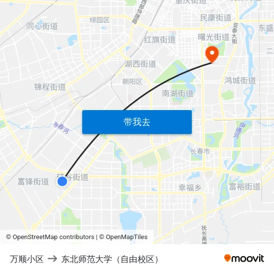 万顺小区 to 东北师范大学（自由校区） map