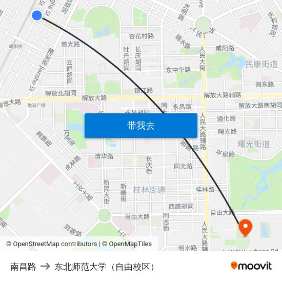 南昌路 to 东北师范大学（自由校区） map