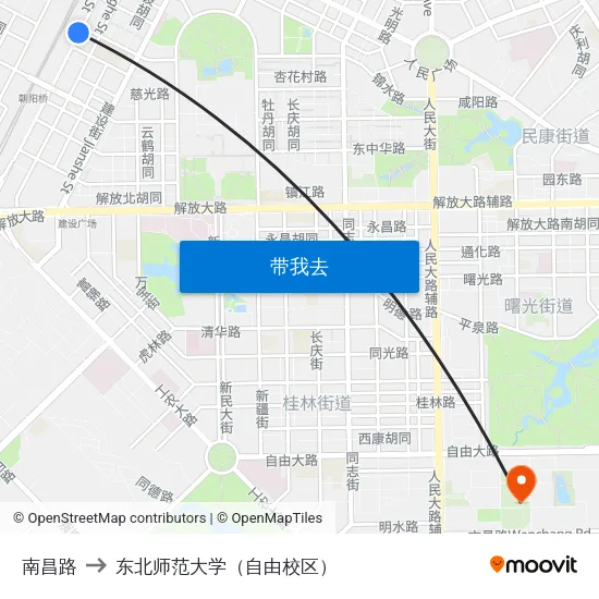 南昌路 to 东北师范大学（自由校区） map