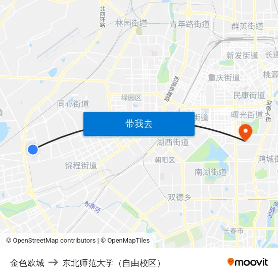 金色欧城 to 东北师范大学（自由校区） map