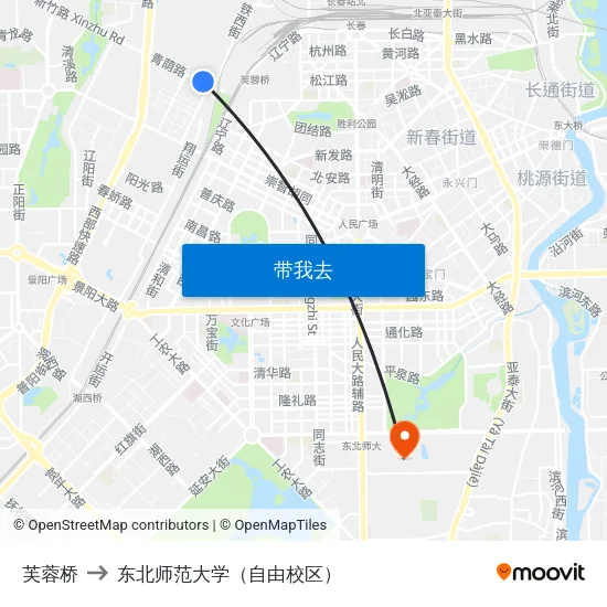 芙蓉桥 to 东北师范大学（自由校区） map