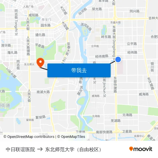 中日联谊医院 to 东北师范大学（自由校区） map