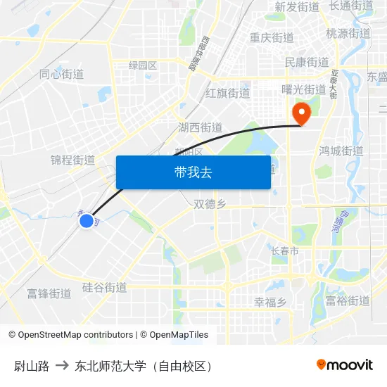 尉山路 to 东北师范大学（自由校区） map