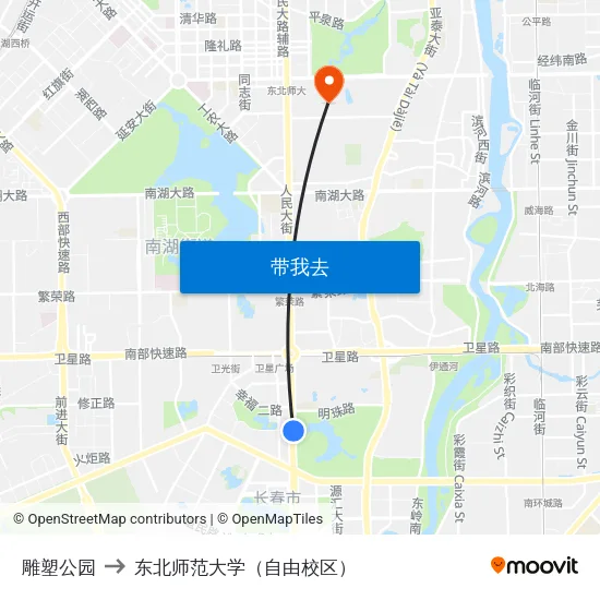 雕塑公园 to 东北师范大学（自由校区） map