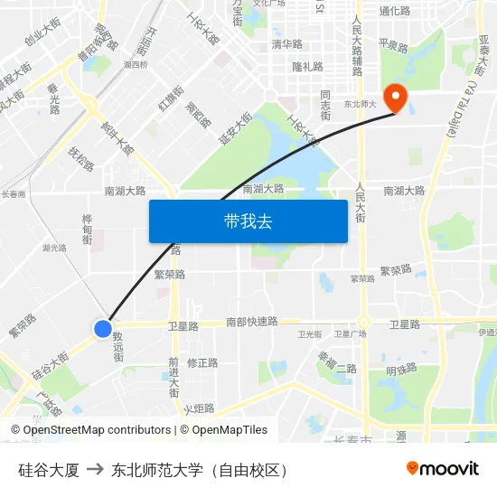 硅谷大厦 to 东北师范大学（自由校区） map