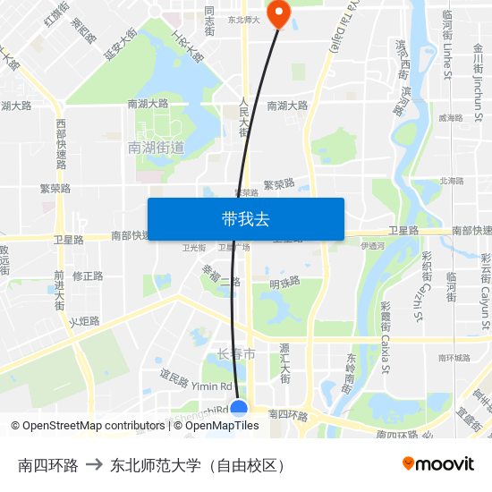 南四环路 to 东北师范大学（自由校区） map