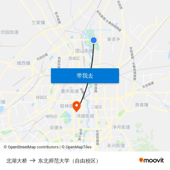 北湖大桥 to 东北师范大学（自由校区） map