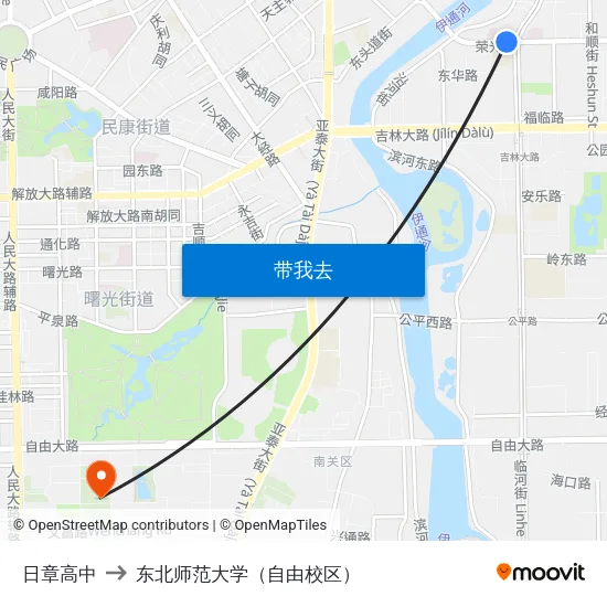 日章高中 to 东北师范大学（自由校区） map