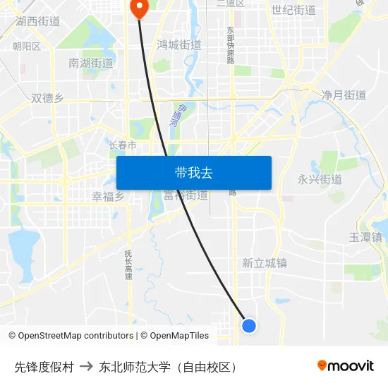 先锋度假村 to 东北师范大学（自由校区） map