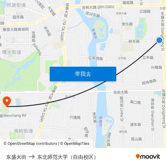 东盛大街 to 东北师范大学（自由校区） map
