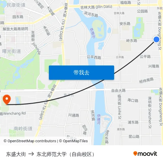 东盛大街 to 东北师范大学（自由校区） map