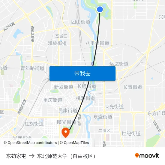 东苟家屯 to 东北师范大学（自由校区） map