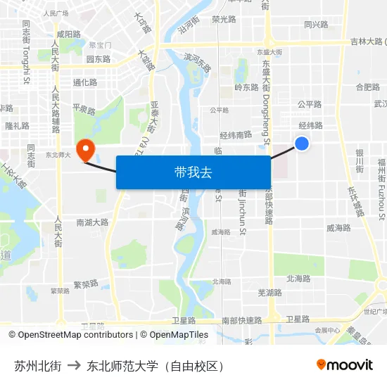 苏州北街 to 东北师范大学（自由校区） map